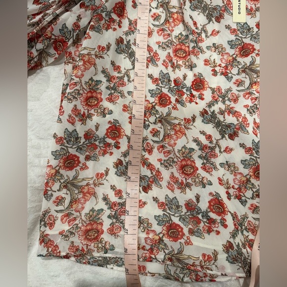 MAX STUDIO Floral Cold-Shoulder Top ruffled high neck  puff sleeves - Picture 7 of 9